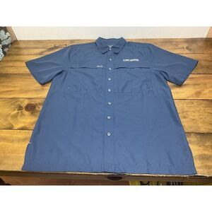 Game Guard Shirt Mens L Blue Outdoor Vented Button Pocket Fishing Performance